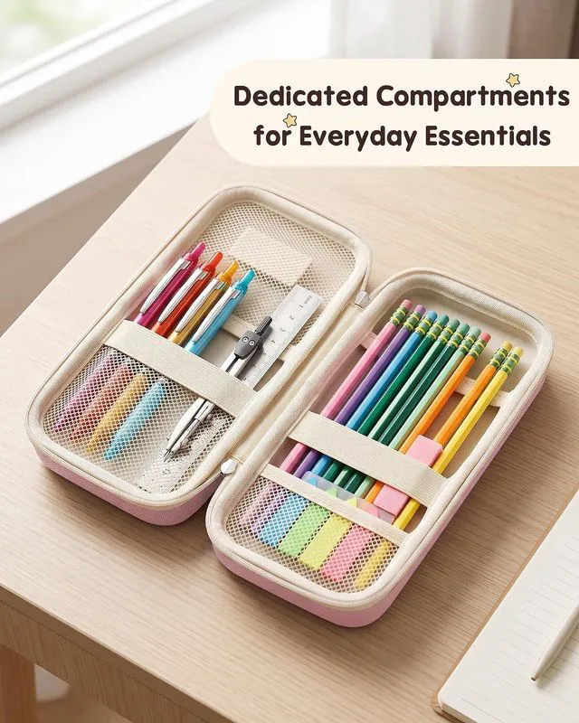 Alt view image 3 of 7 - Slim Pen Pencil Case, Pen Organizer for School Office -Pink | Lightweight Travel Journal EVA Hard Shell Pencil Pouch Bag with Elastic Band, Cute Zipper Pen Holder for Girls, Boys