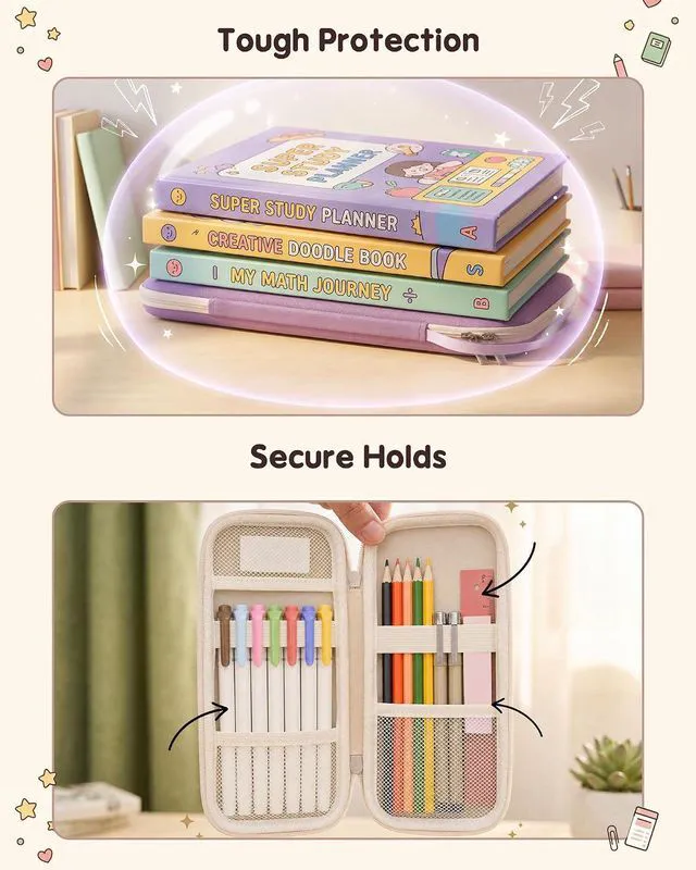 Alt view image 6 of 7 - Slim Pen Pencil Case, Pen Organizer for School Office -Pink | Lightweight Travel Journal EVA Hard Shell Pencil Pouch Bag with Elastic Band, Cute Zipper Pen Holder for Girls, Boys