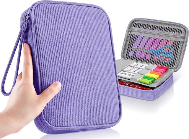 Alt view image 2 of 7 - Large Capacity Pencil Pouch Organizer | Soft Corduroy Pencil Box for Girls Boys Teens | Cute Big Pen Bag with Multiple Zipper Pockets - Pencil Case Storage for Art Supplies & Stationery-Purple