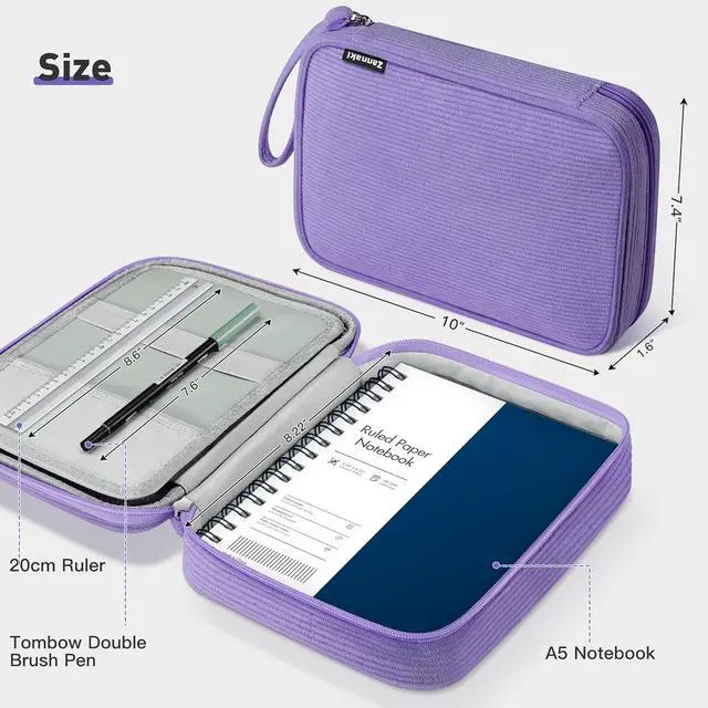 Alt view image 5 of 7 - Large Capacity Pencil Pouch Organizer | Soft Corduroy Pencil Box for Girls Boys Teens | Cute Big Pen Bag with Multiple Zipper Pockets - Pencil Case Storage for Art Supplies & Stationery-Purple