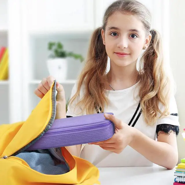Alt view image 3 of 7 - Large Capacity Pencil Pouch Organizer | Soft Corduroy Pencil Box for Girls Boys Teens | Cute Big Pen Bag with Multiple Zipper Pockets - Pencil Case Storage for Art Supplies & Stationery-Purple