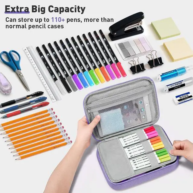 Alt view image 6 of 7 - Large Capacity Pencil Pouch Organizer | Soft Corduroy Pencil Box for Girls Boys Teens | Cute Big Pen Bag with Multiple Zipper Pockets - Pencil Case Storage for Art Supplies & Stationery-Purple