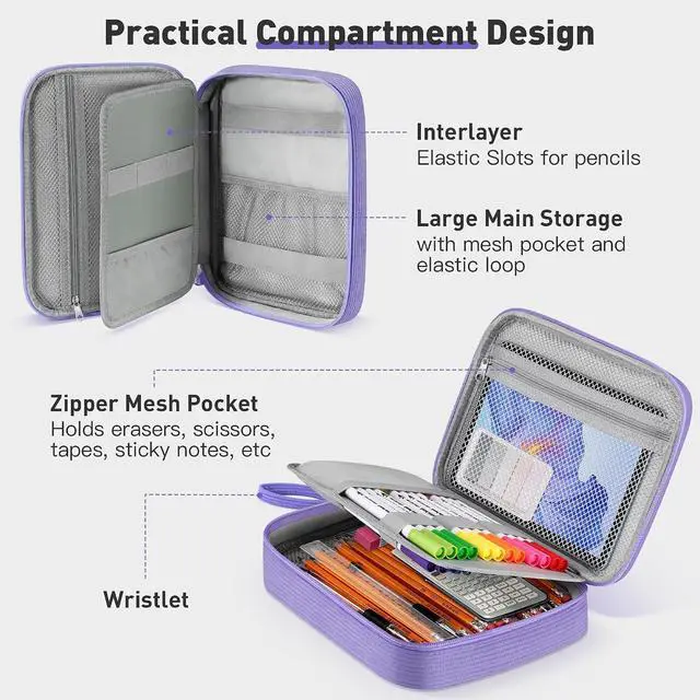 Alt view image 7 of 7 - Large Capacity Pencil Pouch Organizer | Soft Corduroy Pencil Box for Girls Boys Teens | Cute Big Pen Bag with Multiple Zipper Pockets - Pencil Case Storage for Art Supplies & Stationery-Purple