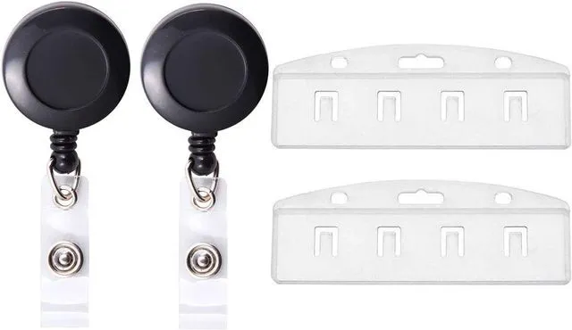 Main image of 2 Set of Transparent PC Card Badge Holder for Swipe ID Cards, Heavy Duty Frosted Polycarbonate Plastic Clamp Grippers