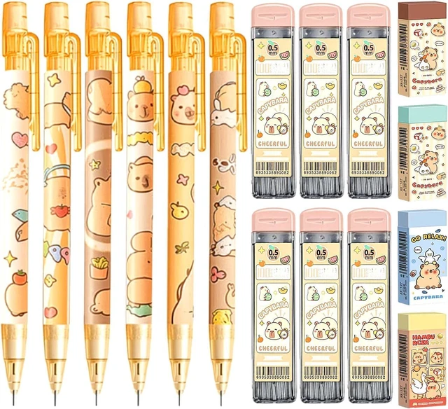 Main image of 6Pcs 0.5mm Capybara Mechanical Pencils Set, Kawaii Cartoon Stationery
