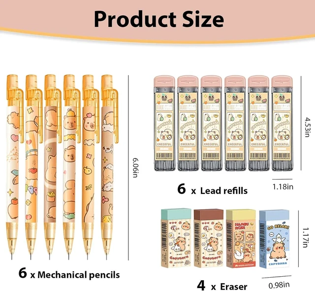 Alt view image 3 of 7 - 6Pcs 0.5mm Capybara Mechanical Pencils Set, Kawaii Cartoon Stationery