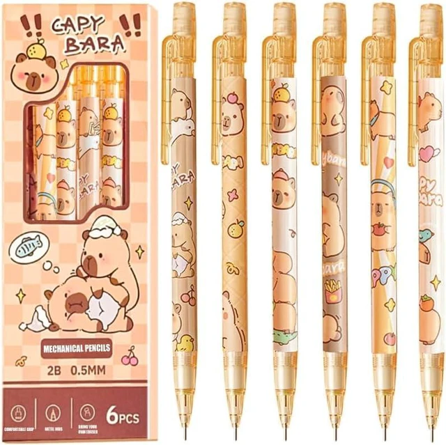 Alt view image 2 of 7 - 6Pcs 0.5mm Capybara Mechanical Pencils Set, Kawaii Cartoon Stationery