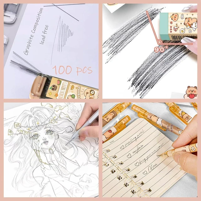 Alt view image 6 of 7 - 6Pcs 0.5mm Capybara Mechanical Pencils Set, Kawaii Cartoon Stationery