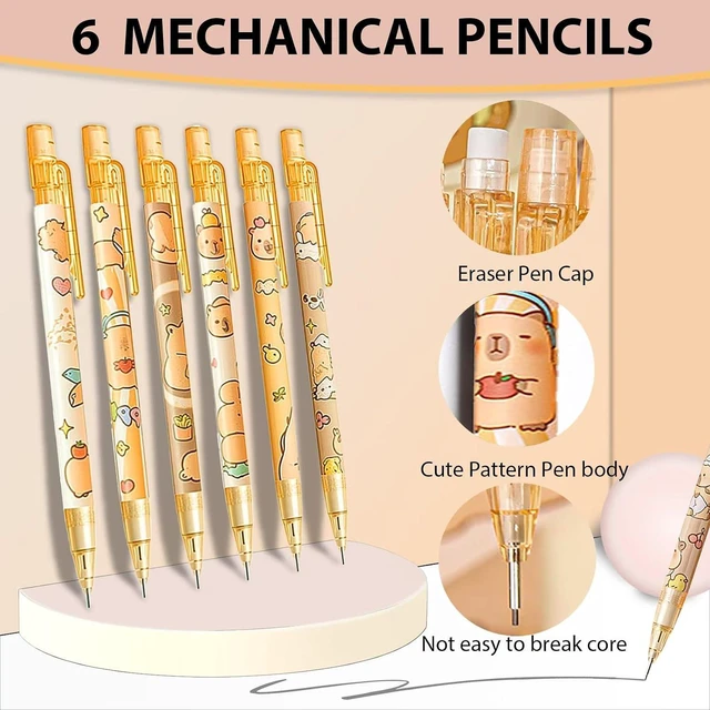 Alt view image 4 of 7 - 6Pcs 0.5mm Capybara Mechanical Pencils Set, Kawaii Cartoon Stationery