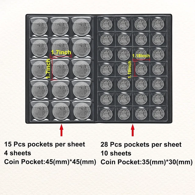 Alt view image 3 of 6 - Coin Album for Collectors,340 Pockets Coin Collection Book | Coin Holder Display Storage Album, Collecting Sleeves Organizer Supplies for Coins, Pennies, Quarters, Badges, Red