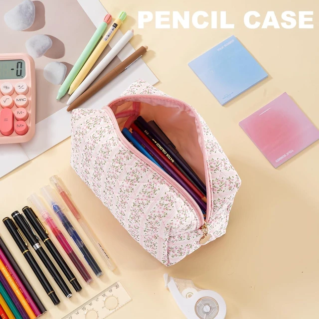 Alt view image 6 of 7 - Makeup Bag Travel Toiletry Bag for Women, Small Cosmetic Bags Cute Quilted Cotton Makeup Pouch for Purse Emergency Bag Pencil Case Accessory Bag, Pastel Pink