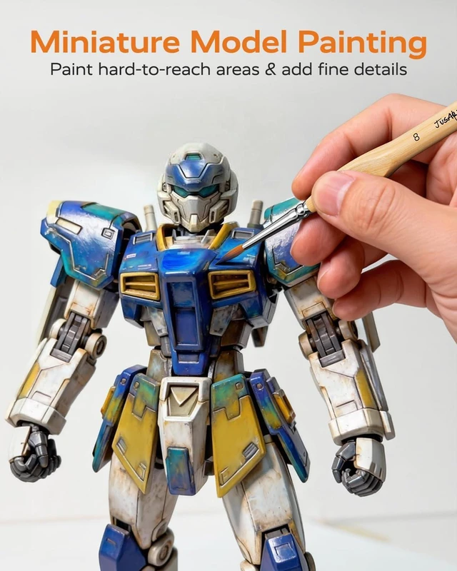 Alt view image 3 of 7 - JUSART Miniature Paint Brushes 12 PCS, Fine Tip Model Paint Brushes, Wood | Fine Tip Paint Brush, Fine Detailing for Model Painting - Acrylic, Watercolor, Oil, Rock Painting & Paint by Number