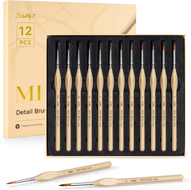 Main image of JUSART Miniature Paint Brushes 12 PCS, Fine Tip Model Paint Brushes, Wood | Fine Tip Paint Brush, Fine Detailing for Model Painting - Acrylic, Watercolor, Oil, Rock Painting & Paint by Number