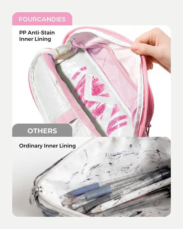 Alt view image 3 of 7 - Magnetic Triangular Pencil Case Pink | Magnetic Stay-Open Design, Stain-Resistant PP Inner Lining Waterproof Oxford Cloth, Transparent Pocket with Weekly Planner
