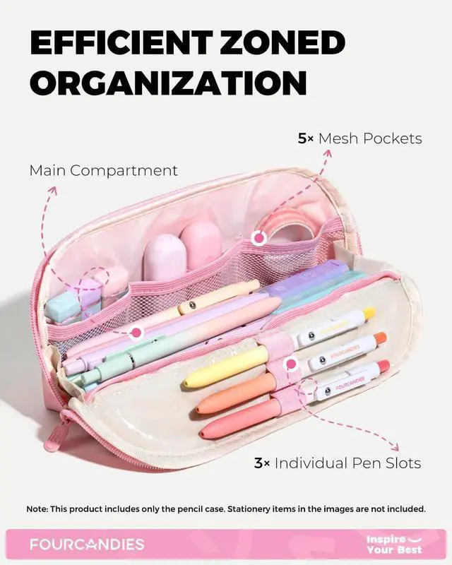 Alt view image 5 of 7 - Magnetic Triangular Pencil Case Pink | Magnetic Stay-Open Design, Stain-Resistant PP Inner Lining Waterproof Oxford Cloth, Transparent Pocket with Weekly Planner