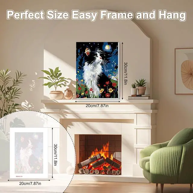 Alt view image 6 of 7 - Night-Time Kitten Framed Canvas Paint by Numbers Art Kit for Adults and Kids, Beginner Acrylic Oil Painting Supplies with Wooden Frame for Home Wall Decor 20 * 30 cm/8 * 12 in