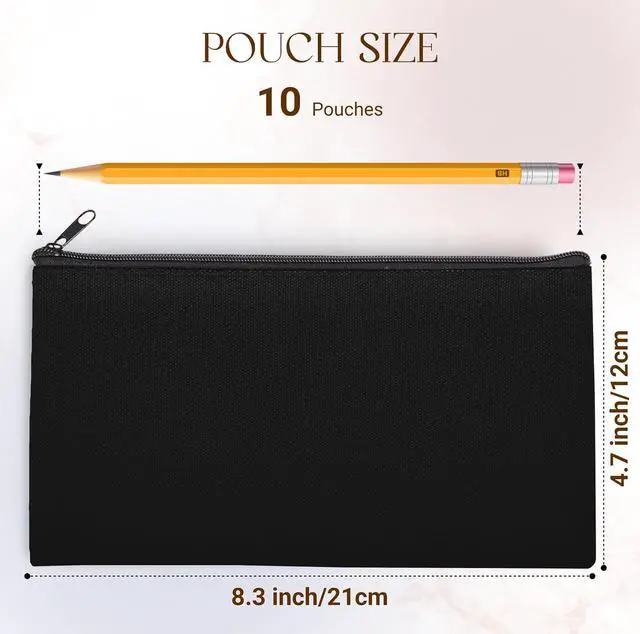 Alt view image 2 of 6 - 10 PCs 8.3x4.7 Black canvas Zipper Pouch, Makeup Bags Bulk Pencil Pouch with Sturdy ZipperMulti-Purpose DIY Crafts Toiletry Canvas Bags Case for Sublimation, Stationery & Cosmetic Storage