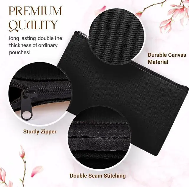 Alt view image 3 of 6 - 10 PCs 8.3x4.7 Black canvas Zipper Pouch, Makeup Bags Bulk Pencil Pouch with Sturdy ZipperMulti-Purpose DIY Crafts Toiletry Canvas Bags Case for Sublimation, Stationery & Cosmetic Storage