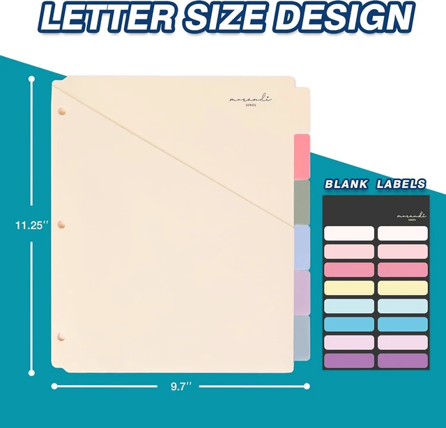 Alt view image 2 of 7 - 6-Tab Plastic Binder Dividers, 2 Pockets, Pastel Colors, 1 Set