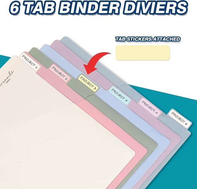 Alt view image 5 of 7 - 6-Tab Plastic Binder Dividers, 2 Pockets, Pastel Colors, 1 Set