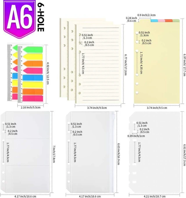 Alt view image 3 of 7 - A6 Paper, Planner Inserts for A6 Binder, 6.73"x3.74" Lined Paper, Filler Paper, with Binder Pockets & Dividers, for Refillable Notebook, Journal, Planner Refills