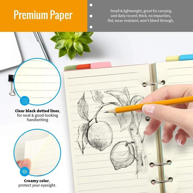 Alt view image 4 of 7 - A6 Paper, Planner Inserts for A6 Binder, 6.73"x3.74" Lined Paper, Filler Paper, with Binder Pockets & Dividers, for Refillable Notebook, Journal, Planner Refills