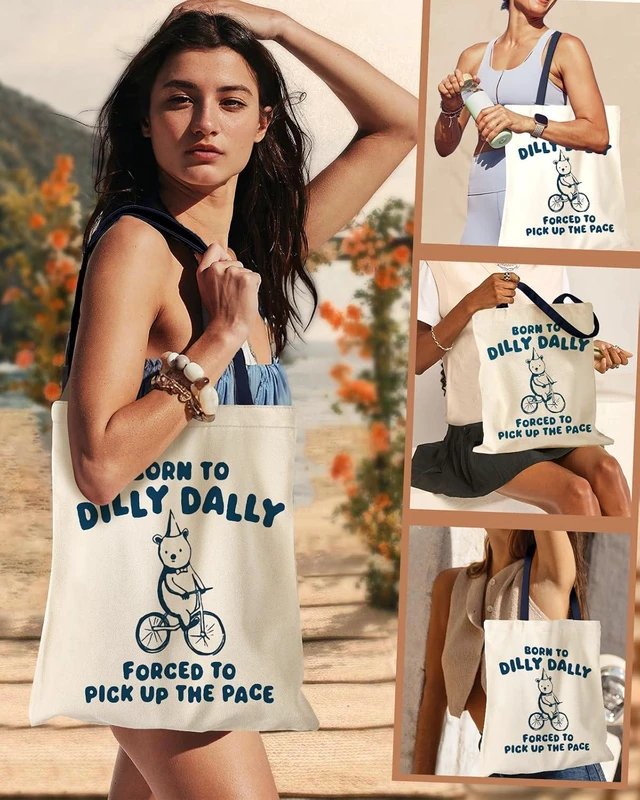 Alt view image 2 of 6 - Aesthetic Canvas Tote Bag for Women - Sturdy Cloth Cotton Totes Bag with Pattern Shoulder Bag
