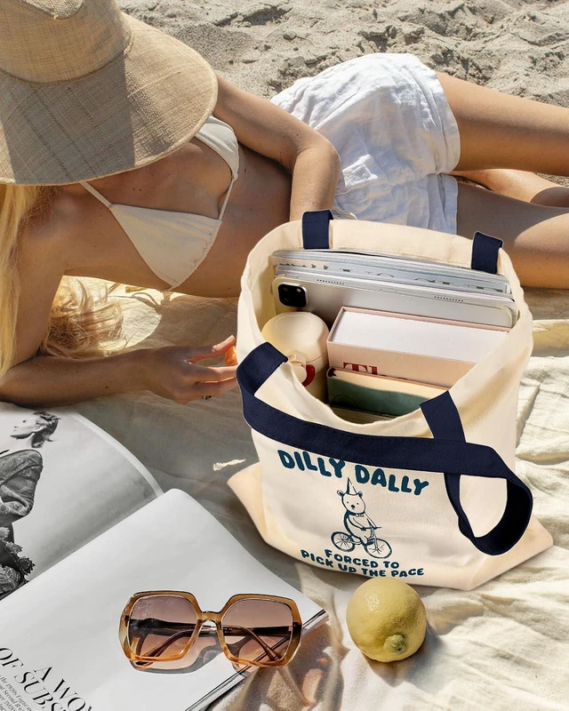 Alt view image 3 of 6 - Aesthetic Canvas Tote Bag for Women - Sturdy Cloth Cotton Totes Bag with Pattern Shoulder Bag
