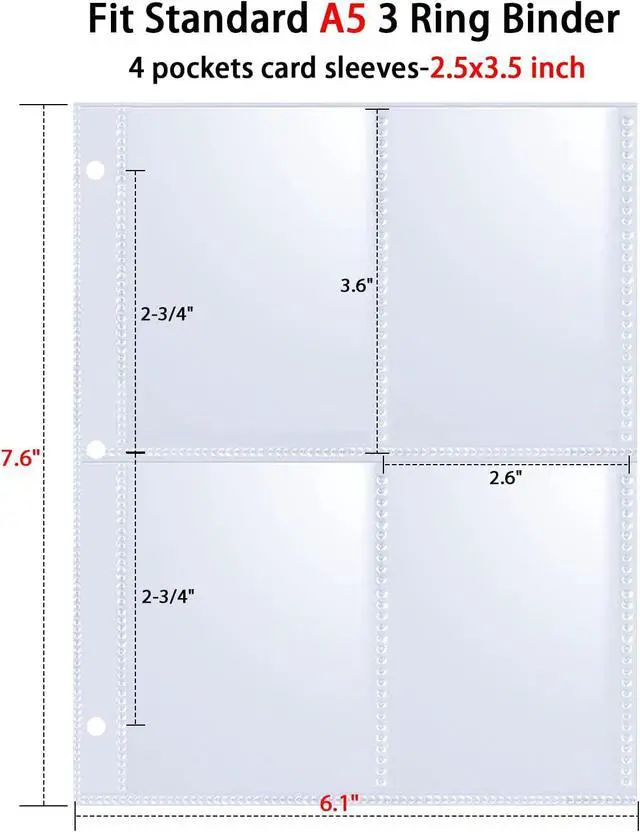 Alt view image 5 of 7 - 20 Pack 160 Pockets 2.5x3.5 Trading Card Sleeves,A5 Binder 4 Pocket Card Sleeves,Double-Sided 4 Pocket 6.1x7.6 Page Protector,Ultra-Clear Game Card Sheets for A5 Mini 3 Ring Binder