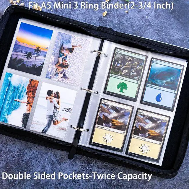 Alt view image 6 of 7 - 20 Pack 160 Pockets 2.5x3.5 Trading Card Sleeves,A5 Binder 4 Pocket Card Sleeves,Double-Sided 4 Pocket 6.1x7.6 Page Protector,Ultra-Clear Game Card Sheets for A5 Mini 3 Ring Binder