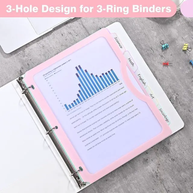 Alt view image 6 of 7 - 5-Tab Dividers with One Full Pocket, 5 Counts Binder Dividers, 8.5 x 11'' Dividers for 3 Ring Binder 1''/2'' Recipe Binder Dividers with 5 Tabs for Back to School, Pastel Color (1)