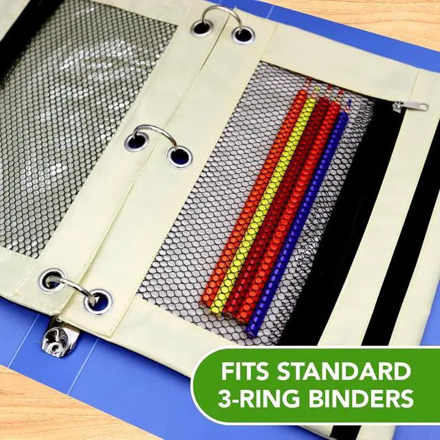 Alt view image 4 of 7 - Pencil Pouch for 3 Ring Binder, Heavy Duty Canvas Dual Zipper Pen Bag with Clear Window, Smooth Metal Zipper, Fit Standard 3-Ring Binders for School Office Travel Supplies (Beige)
