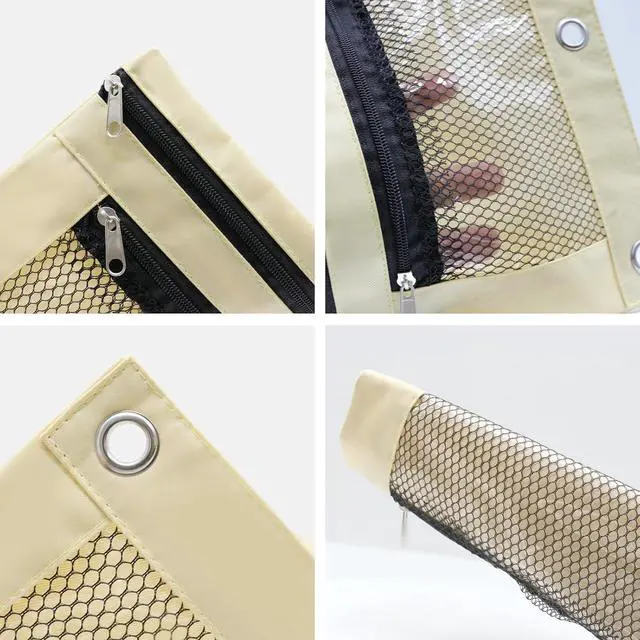 Alt view image 5 of 7 - Pencil Pouch for 3 Ring Binder, Heavy Duty Canvas Dual Zipper Pen Bag with Clear Window, Smooth Metal Zipper, Fit Standard 3-Ring Binders for School Office Travel Supplies (Beige)