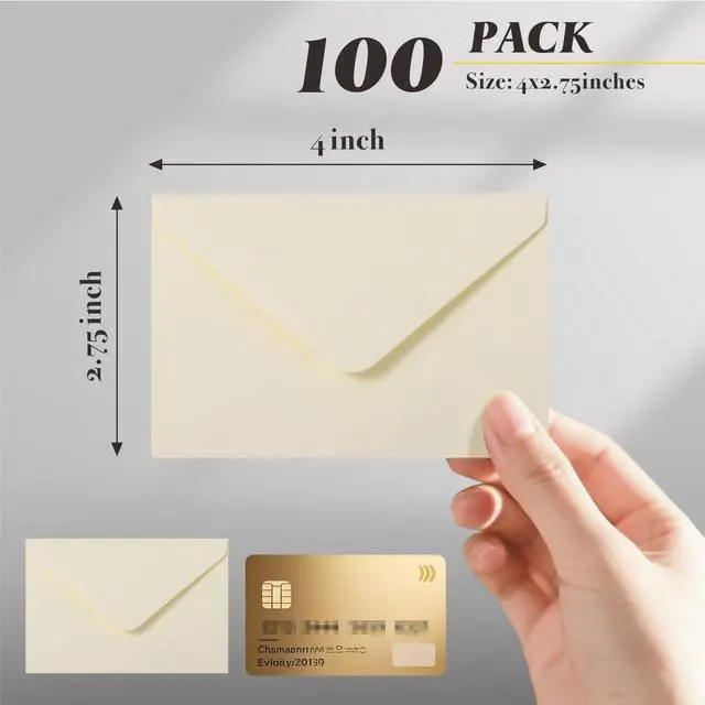 Alt view image 2 of 7 - 100 Pack 4 x 2.75" Mini Envelopes 120GSM Cream Gift Card Envelopes Bulk Small Paper Gift Card Sleeves Greeting Card Business Card Tiny Envelope Pockets for Card & Invitation