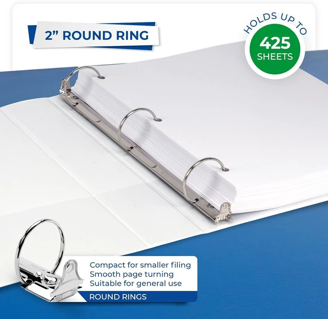 Alt view image 5 of 6 - 2 Inch 3 Ring Binder, Economy Round Ring, Clear View Cover, 425 Sheet Capacity - for School, Home, Office - White