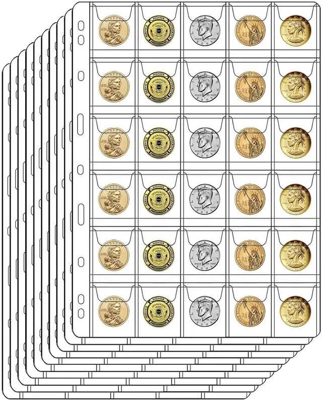 Main image of 300 Pockets Coin Pages for Collectors, Coin Collection Page fit Most Binder | Standard 9-Hole Coin Collecting Supplies, Coin Sleeves for Coin, Stamp, Badges etc (30 Pocket - 10 Sheets)
