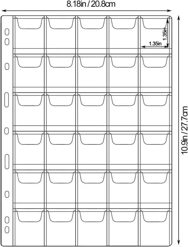 Alt view image 2 of 7 - 300 Pockets Coin Pages for Collectors, Coin Collection Page fit Most Binder | Standard 9-Hole Coin Collecting Supplies, Coin Sleeves for Coin, Stamp, Badges etc (30 Pocket - 10 Sheets)