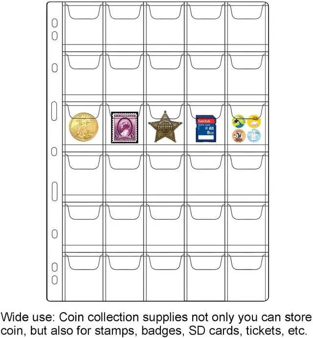 Alt view image 4 of 7 - 300 Pockets Coin Pages for Collectors, Coin Collection Page fit Most Binder | Standard 9-Hole Coin Collecting Supplies, Coin Sleeves for Coin, Stamp, Badges etc (30 Pocket - 10 Sheets)
