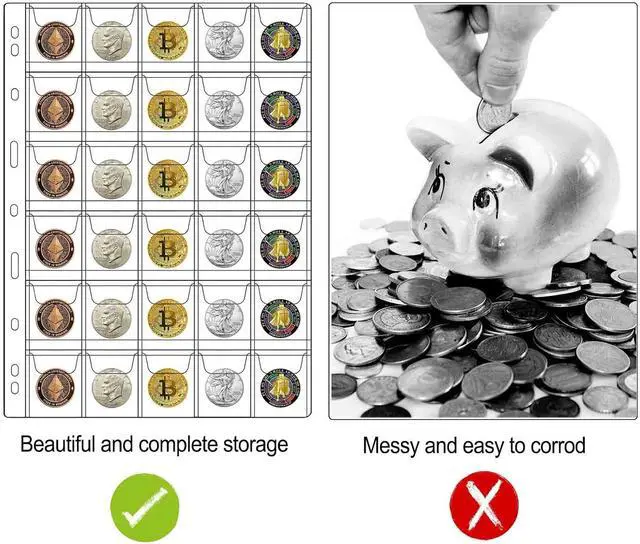 Alt view image 6 of 7 - 300 Pockets Coin Pages for Collectors, Coin Collection Page fit Most Binder | Standard 9-Hole Coin Collecting Supplies, Coin Sleeves for Coin, Stamp, Badges etc (30 Pocket - 10 Sheets)