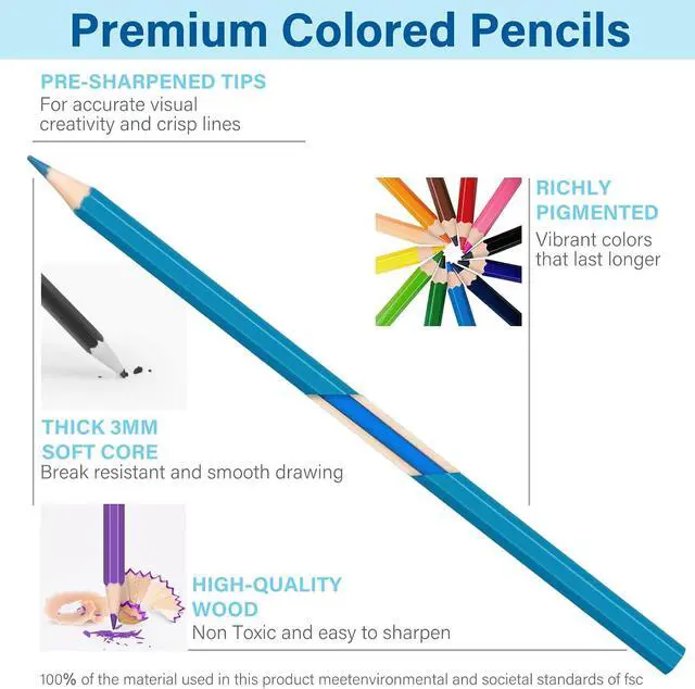 Alt view image 3 of 7 - 48 Pack Colored Pencils Set, Pre-sharpened Coloring Pencils for Kids Beginners, Colored Pencils for Adult Coloring Books, Ideal Art Supplies for Sketching, Coloring & Painting