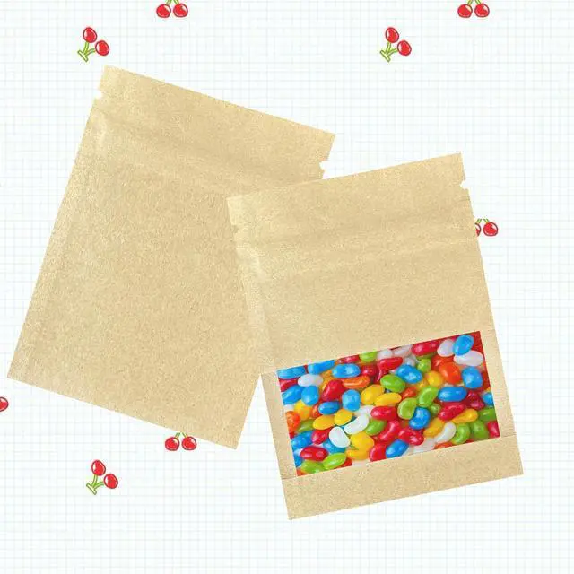 Alt view image 4 of 5 - 50Pack Small Resealable Coin Envelopes Bags with Clear Window Mini Brown Kraft Paper Heat Seal Airtight Packaging Bags Zipper Seal Resealable Heat Seal Pouch Coffee Packaging 3.54x5.1inch