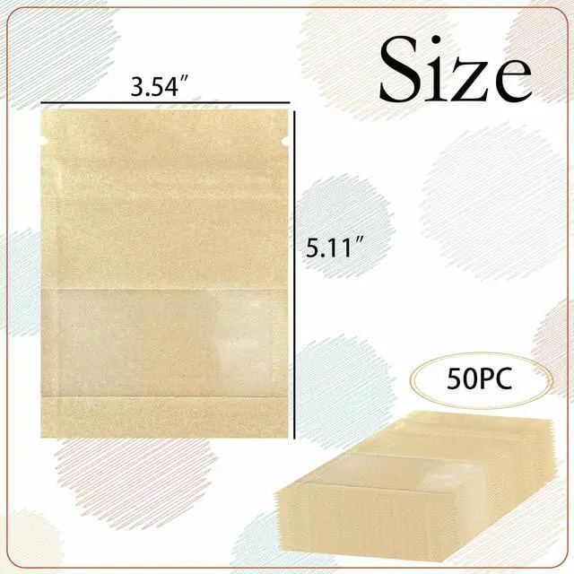 Alt view image 3 of 5 - 50Pack Small Resealable Coin Envelopes Bags with Clear Window Mini Brown Kraft Paper Heat Seal Airtight Packaging Bags Zipper Seal Resealable Heat Seal Pouch Coffee Packaging 3.54x5.1inch
