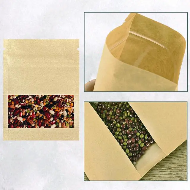 Alt view image 2 of 5 - 50Pack Small Resealable Coin Envelopes Bags with Clear Window Mini Brown Kraft Paper Heat Seal Airtight Packaging Bags Zipper Seal Resealable Heat Seal Pouch Coffee Packaging 3.54x5.1inch