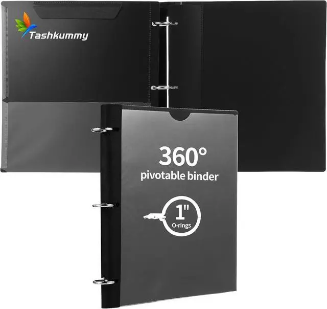 Main image of 360 Degree Pivotable Binder, Upgraded 3 Ring Binder 1 inch, Flexible Binders 3 Ring, Foldable Three Ring Binders- Black