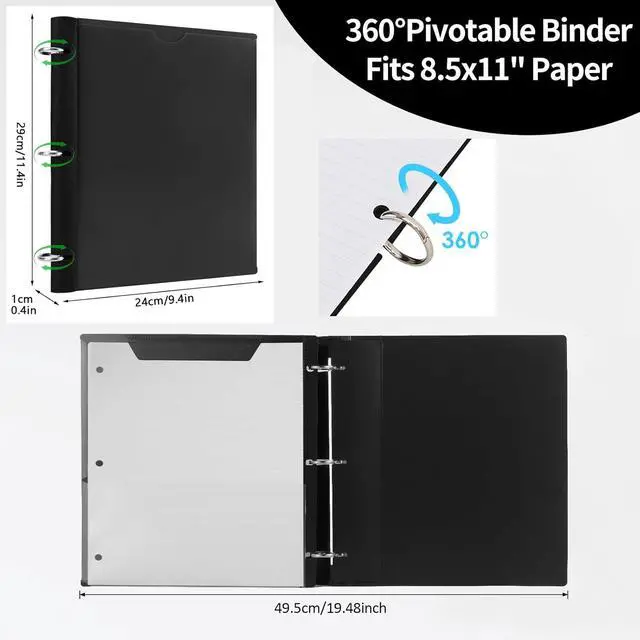 Alt view image 2 of 7 - 360 Degree Pivotable Binder, Upgraded 3 Ring Binder 1 inch, Flexible Binders 3 Ring, Foldable Three Ring Binders- Black