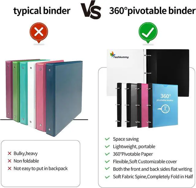 Alt view image 3 of 7 - 360 Degree Pivotable Binder, Upgraded 3 Ring Binder 1 inch, Flexible Binders 3 Ring, Foldable Three Ring Binders- Black