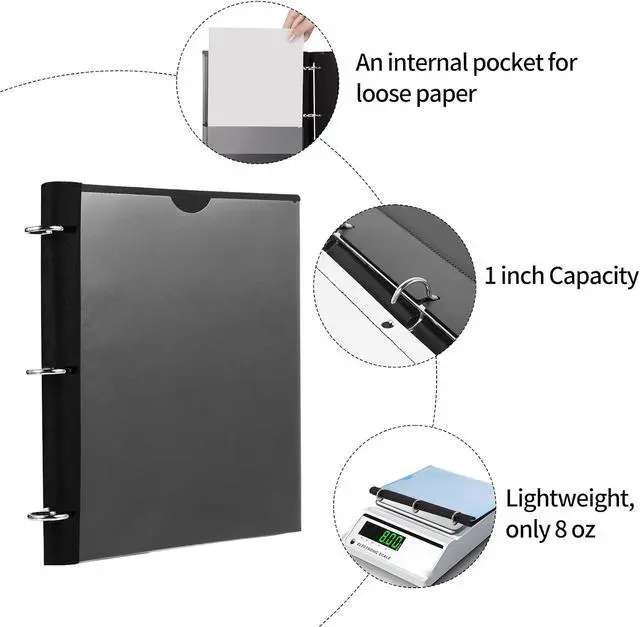Alt view image 4 of 7 - 360 Degree Pivotable Binder, Upgraded 3 Ring Binder 1 inch, Flexible Binders 3 Ring, Foldable Three Ring Binders- Black