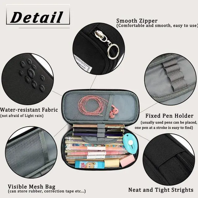 Alt view image 2 of 5 - Pencil Case, Multi- Slot Pencil Pouch, Portable Pencil Bag, Pen Case for& Office(Black)