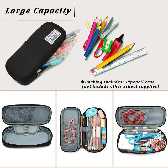 Alt view image 4 of 5 - Pencil Case, Multi- Slot Pencil Pouch, Portable Pencil Bag, Pen Case for& Office(Black)