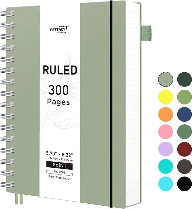 Main image of Spiral College Ruled Notebook, 300 Pages, A5 Size (5.7" x 8.2") | 100 GSM Thick Paper, Flexible Plastic Cover, for School, Work, Writing, Journaling (Light Green)